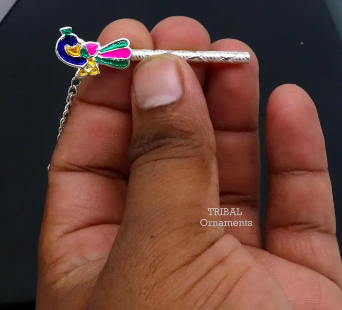 TRIBAL ORNAMENTS Necklaces 5 cm long sterling silver handmade idol baby Krishna flute silver bansuri laddu gopala flute little krishna flute puja art su794