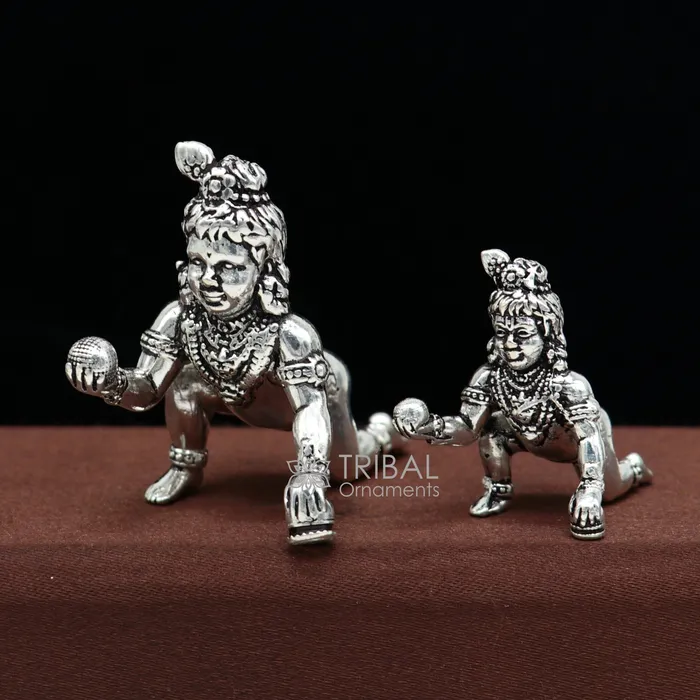 TRIBAL ORNAMENTS Necklaces 925 Solid Sterling silver handmade Divine idol crawling Krishna Laddu Gopala baby Krishna small statue figurine temple puja article art633 TRIBAL ORNAMENTS Necklaces 925 Solid Sterling silver handmade Divine idol crawling Krishna Laddu Gopala baby Krishna small statue figurine temple puja article art633