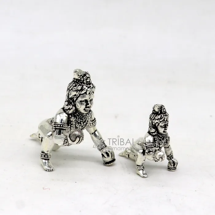 TRIBAL ORNAMENTS Necklaces 925 Solid Sterling silver handmade Divine idol crawling Krishna Laddu Gopala baby Krishna small statue figurine temple puja article art633