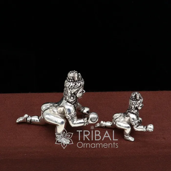 TRIBAL ORNAMENTS Necklaces 925 Solid Sterling silver handmade Divine idol crawling Krishna Laddu Gopala baby Krishna small statue figurine temple puja article art633