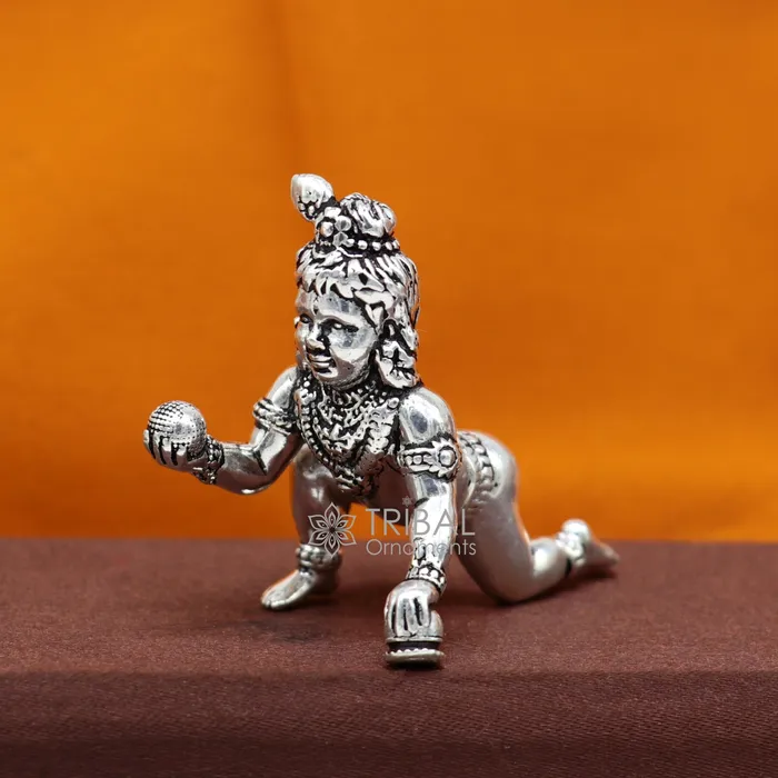 TRIBAL ORNAMENTS Necklaces 925 Solid Sterling silver handmade Divine idol crawling Krishna Laddu Gopala baby Krishna small statue figurine temple puja article art633