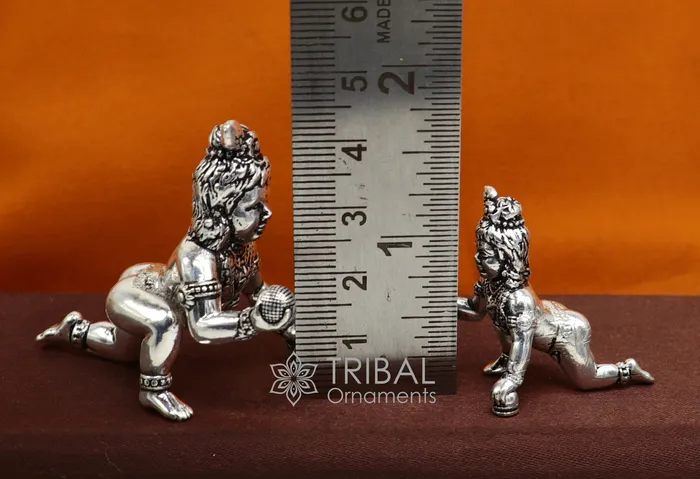 TRIBAL ORNAMENTS Necklaces 925 Solid Sterling silver handmade Divine idol crawling Krishna Laddu Gopala baby Krishna small statue figurine temple puja article art633