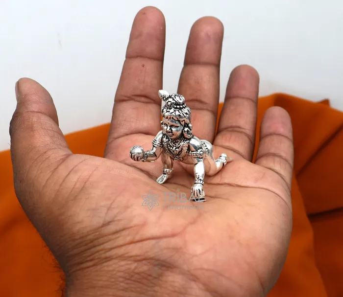 TRIBAL ORNAMENTS Necklaces 925 Solid Sterling silver handmade Divine idol crawling Krishna Laddu Gopala baby Krishna small statue figurine temple puja article art633