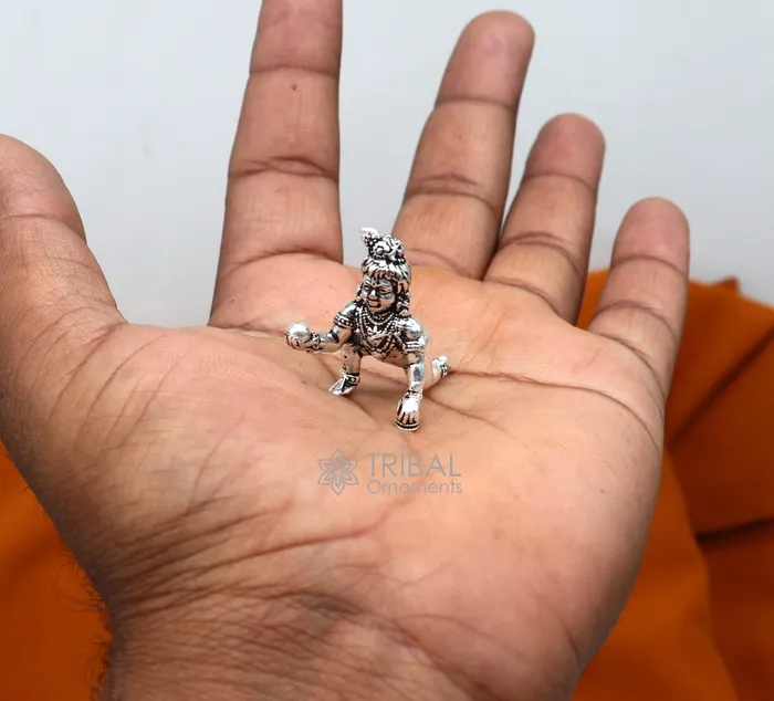 TRIBAL ORNAMENTS Necklaces 925 Solid Sterling silver handmade Divine idol crawling Krishna Laddu Gopala baby Krishna small statue figurine temple puja article art633