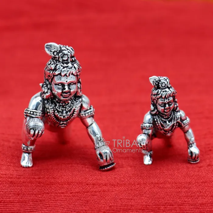 TRIBAL ORNAMENTS Necklaces 925 Solid Sterling silver handmade Divine idol crawling Krishna Laddu Gopala baby Krishna small statue figurine temple puja article art633