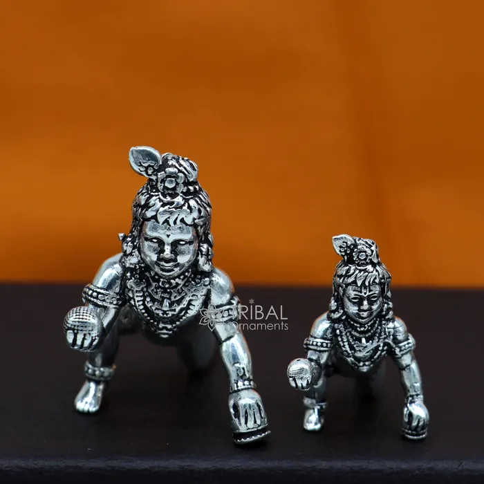 TRIBAL ORNAMENTS Necklaces 925 Solid Sterling silver handmade Divine idol crawling Krishna Laddu Gopala baby Krishna small statue figurine temple puja article art633