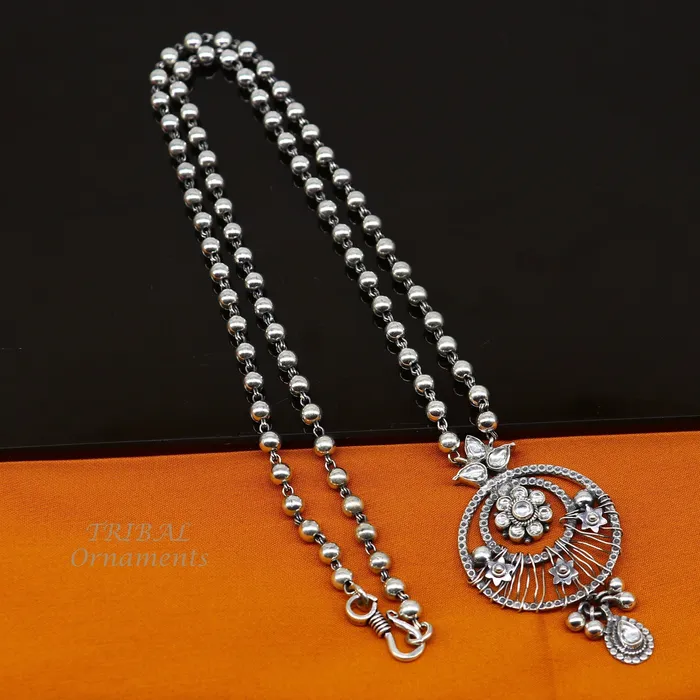 TRIBAL ORNAMENTS Necklaces 925 sterling silver customized 24 inches beaded chain work charm pendant necklace tribal ethnic jewelry set474 TRIBAL ORNAMENTS Necklaces 925 sterling silver customized 24 inches beaded chain work charm pendant necklace tribal ethnic jewelry set474