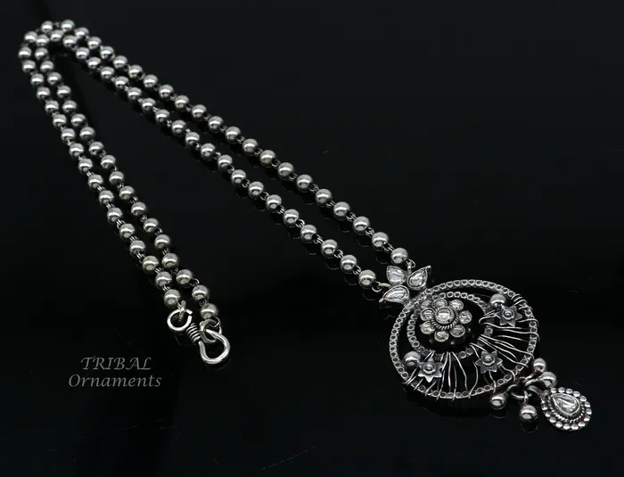 TRIBAL ORNAMENTS Necklaces 925 sterling silver customized 24 inches beaded chain work charm pendant necklace tribal ethnic jewelry set474
