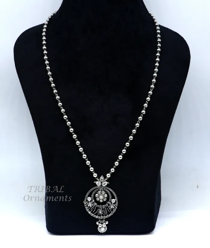 TRIBAL ORNAMENTS Necklaces 925 sterling silver customized 24 inches beaded chain work charm pendant necklace tribal ethnic jewelry set474