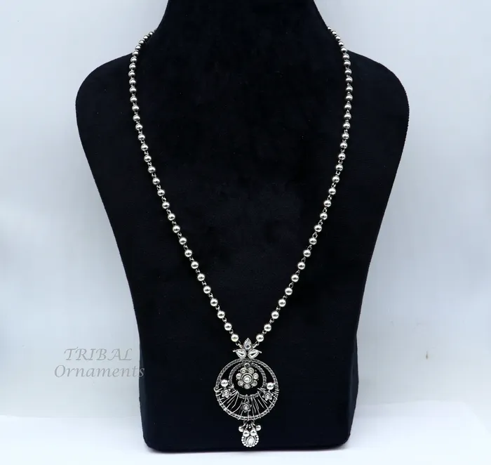 TRIBAL ORNAMENTS Necklaces 925 sterling silver customized 24 inches beaded chain work charm pendant necklace tribal ethnic jewelry set474