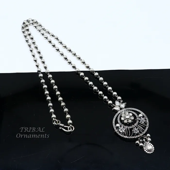 TRIBAL ORNAMENTS Necklaces 925 sterling silver customized 24 inches beaded chain work charm pendant necklace tribal ethnic jewelry set474