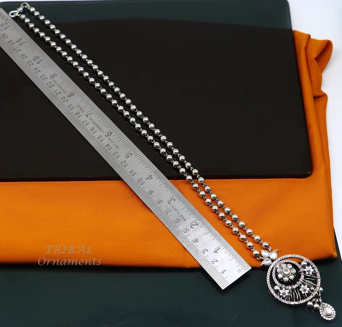 TRIBAL ORNAMENTS Necklaces 925 sterling silver customized 24 inches beaded chain work charm pendant necklace tribal ethnic jewelry set474