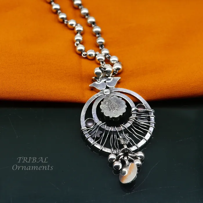 TRIBAL ORNAMENTS Necklaces 925 sterling silver customized 24 inches beaded chain work charm pendant necklace tribal ethnic jewelry set474