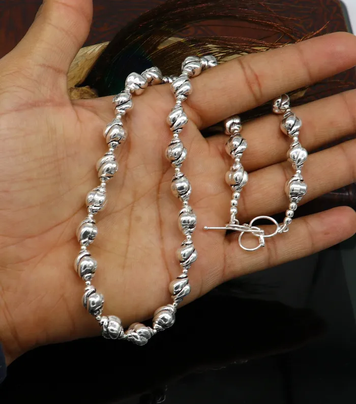 TRIBAL ORNAMENTS Necklaces 925 sterling silver customized vintage design beaded necklace trendy stylish gorgeous wedding brides jewelry best choker necklace nec137