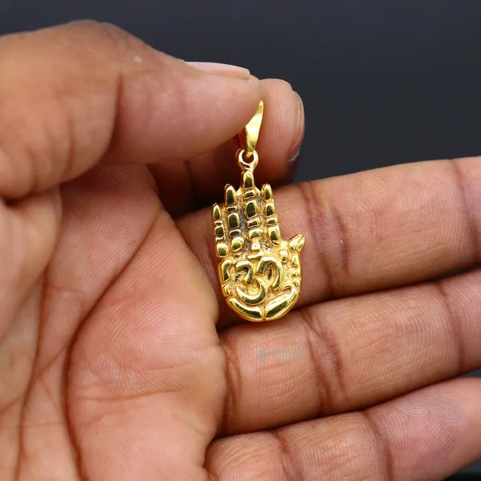 TRIBAL ORNAMENTS Necklaces 925 sterling silver handmade divine hand palm with AUM excellent unique design gold polished pendant blessing palm pendant nsp611
