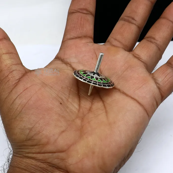 TRIBAL ORNAMENTS Necklaces 925 sterling silver handmade enamel work Firki or Lattu toy best silver toy for your baby Krishna idols best silver article india su1156