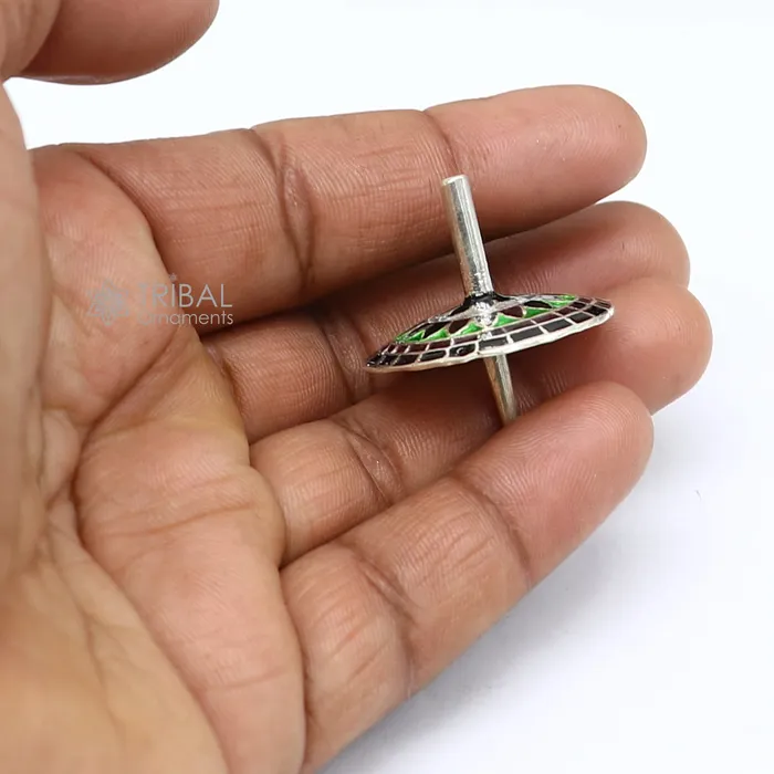TRIBAL ORNAMENTS Necklaces 925 sterling silver handmade enamel work Firki or Lattu toy best silver toy for your baby Krishna idols best silver article india su1156