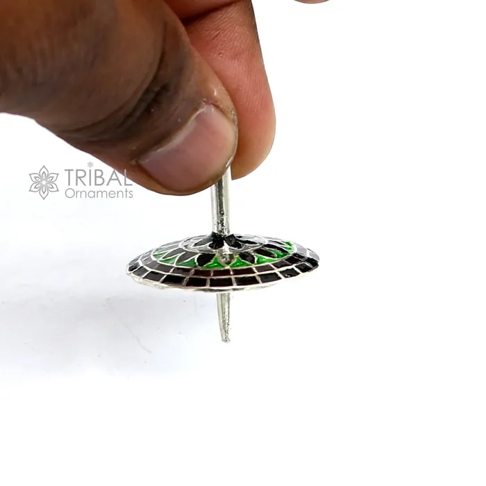 TRIBAL ORNAMENTS Necklaces 925 sterling silver handmade enamel work Firki or Lattu toy best silver toy for your baby Krishna idols best silver article india su1156