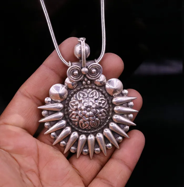 TRIBAL ORNAMENTS Necklaces 925 sterling silver handmade pendant excellent vintage design oxidized pendant necklace ethnic belly dance Bohemian tribal jewelry nsp339 TRIBAL ORNAMENTS Necklaces 925 sterling silver handmade pendant excellent vintage design oxidized pendant necklace ethnic belly dance Bohemian tribal jewelry nsp339
