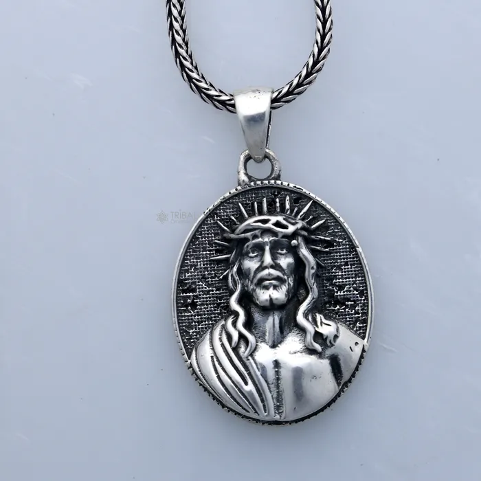 TRIBAL ORNAMENTS Necklaces 925 Sterling silver handmade unique design mens silver Jesus pendant nsp873