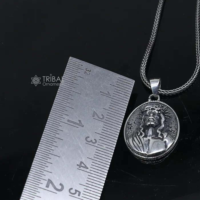 TRIBAL ORNAMENTS Necklaces 925 Sterling silver handmade unique design mens silver Jesus pendant nsp873