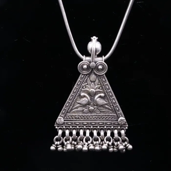 TRIBAL ORNAMENTS Necklaces 925 Sterling silver large drop dangle charm pendant peacock pendant tribal ethnic necklace wedding party gifting boho jewelry india nsp355