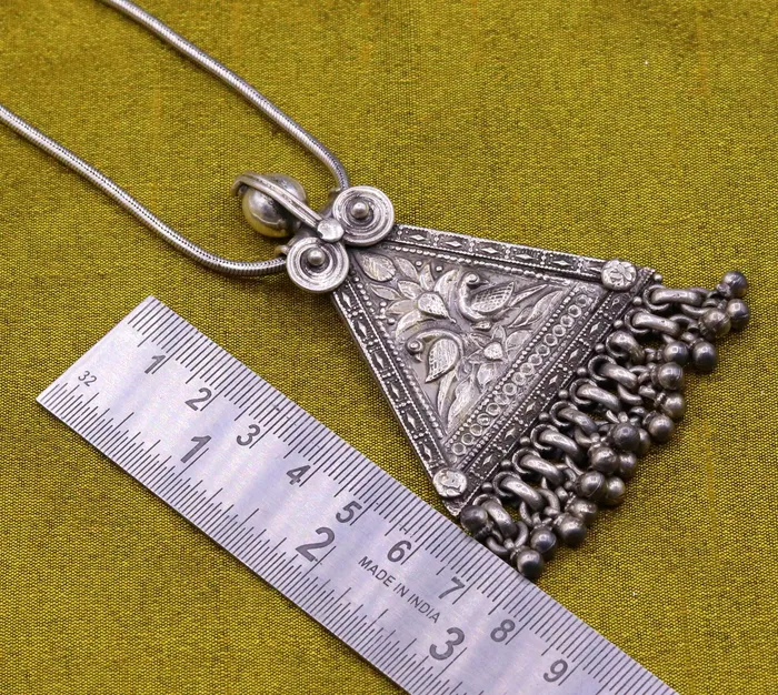TRIBAL ORNAMENTS Necklaces 925 Sterling silver large drop dangle charm pendant peacock pendant tribal ethnic necklace wedding party gifting boho jewelry india nsp355