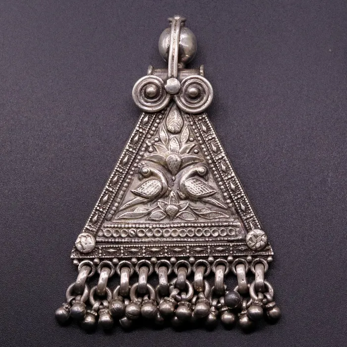 TRIBAL ORNAMENTS Necklaces 925 Sterling silver large drop dangle charm pendant peacock pendant tribal ethnic necklace wedding party gifting boho jewelry india nsp355