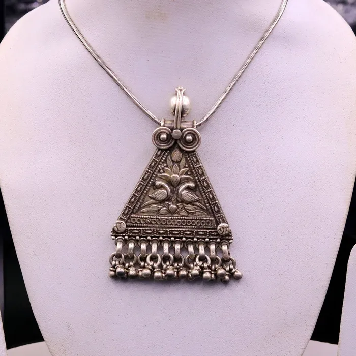 TRIBAL ORNAMENTS Necklaces 925 Sterling silver large drop dangle charm pendant peacock pendant tribal ethnic necklace wedding party gifting boho jewelry india nsp355