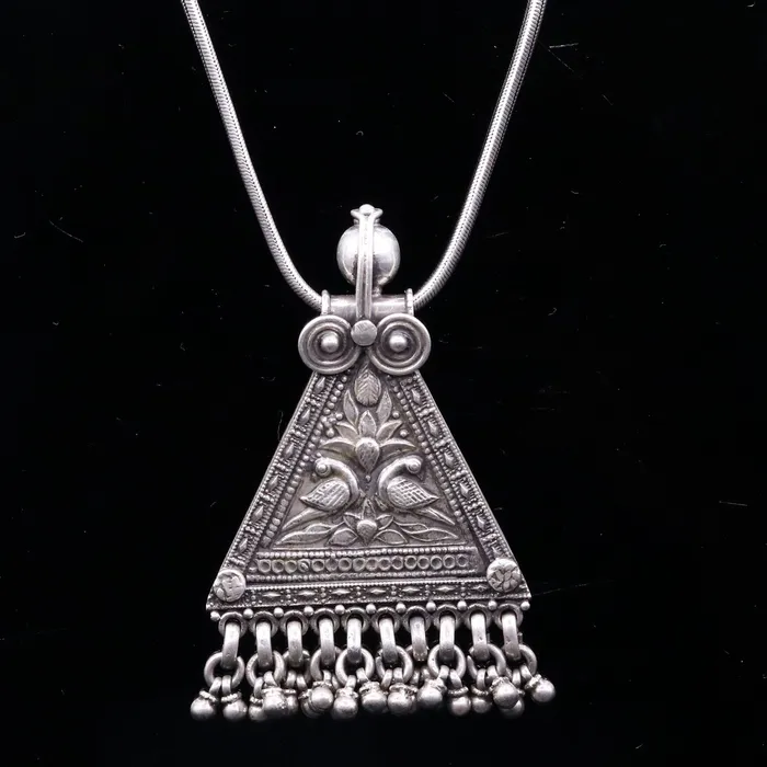 TRIBAL ORNAMENTS Necklaces 925 Sterling silver large drop dangle charm pendant peacock pendant tribal ethnic necklace wedding party gifting boho jewelry india nsp355