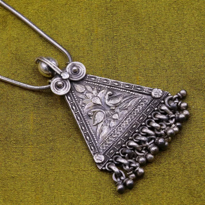 TRIBAL ORNAMENTS Necklaces 925 Sterling silver large drop dangle charm pendant peacock pendant tribal ethnic necklace wedding party gifting boho jewelry india nsp355