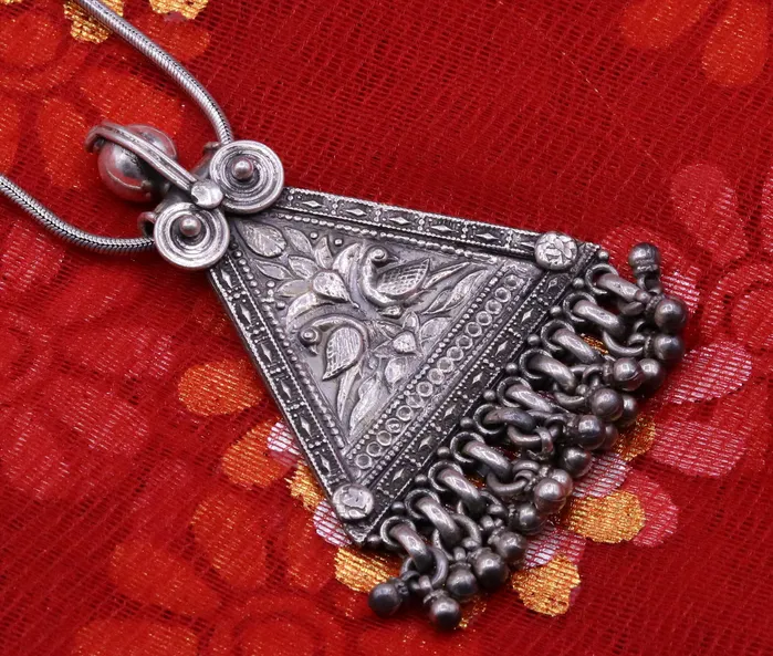 TRIBAL ORNAMENTS Necklaces 925 Sterling silver large drop dangle charm pendant peacock pendant tribal ethnic necklace wedding party gifting boho jewelry india nsp355
