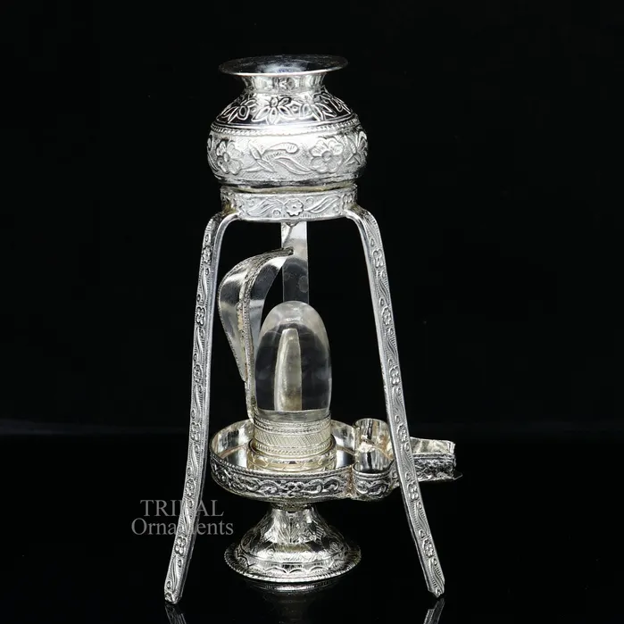 TRIBAL ORNAMENTS Necklaces 925 Sterling silver Lord Shiva Lingam stand Jalheri use for puthold Shiva Lingam and shiva abhishekam kalash handmade puja article su733