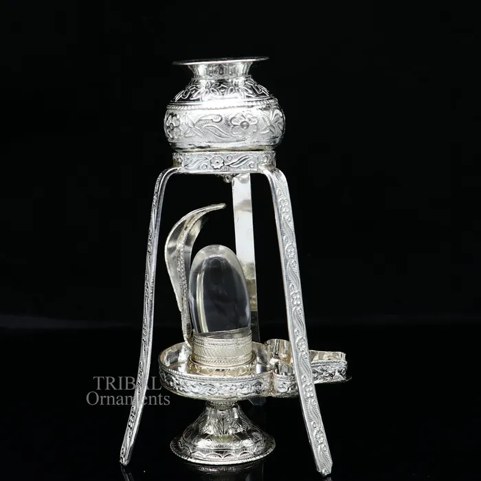 TRIBAL ORNAMENTS Necklaces 925 Sterling silver Lord Shiva Lingam stand Jalheri use for puthold Shiva Lingam and shiva abhishekam kalash handmade puja article su733