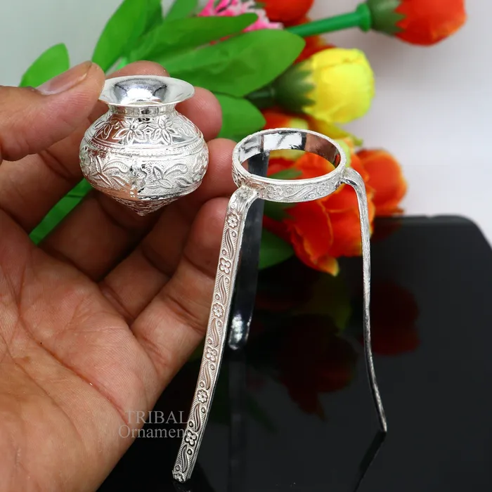 TRIBAL ORNAMENTS Necklaces 925 Sterling silver Lord Shiva Lingam stand Jalheri use for puthold Shiva Lingam and shiva abhishekam kalash handmade puja article su733