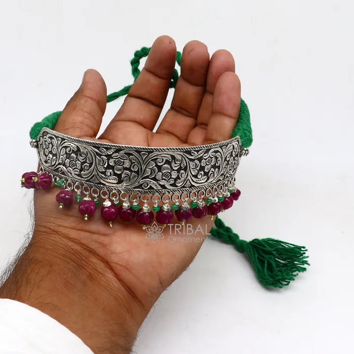 TRIBAL ORNAMENTS Necklaces 925 sterling silver Nakshi work charm necklace choker tribal ethnic jewelry that embodies the rich cultural heritage of Rajasthan set622