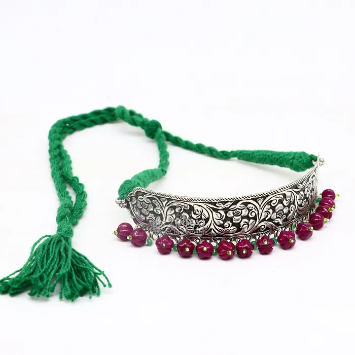 TRIBAL ORNAMENTS Necklaces 925 sterling silver Nakshi work charm necklace choker tribal ethnic jewelry that embodies the rich cultural heritage of Rajasthan set622