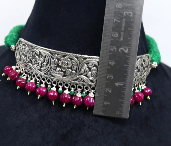 TRIBAL ORNAMENTS Necklaces 925 sterling silver Nakshi work charm necklace choker tribal ethnic jewelry that embodies the rich cultural heritage of Rajasthan set622