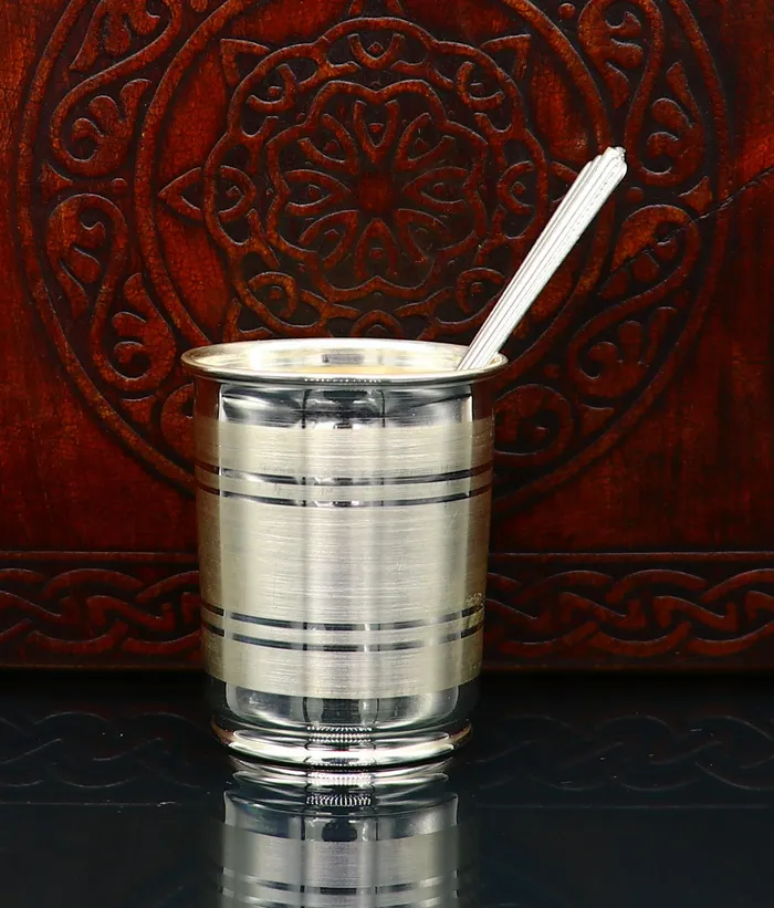 TRIBAL ORNAMENTS Necklaces 999 fine silver handmade watermilk Glass tumbler silver flask baby kids silver small cup utensils stay healthy from bacteria sv195