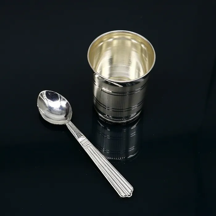 TRIBAL ORNAMENTS Necklaces 999 fine silver handmade watermilk Glass tumbler silver flask baby kids silver small cup utensils stay healthy from bacteria sv195