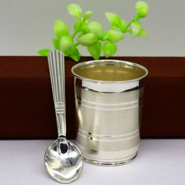 TRIBAL ORNAMENTS Necklaces 999 fine silver handmade watermilk Glass tumbler silver flask baby kids silver small cup utensils stay healthy from bacteria sv195