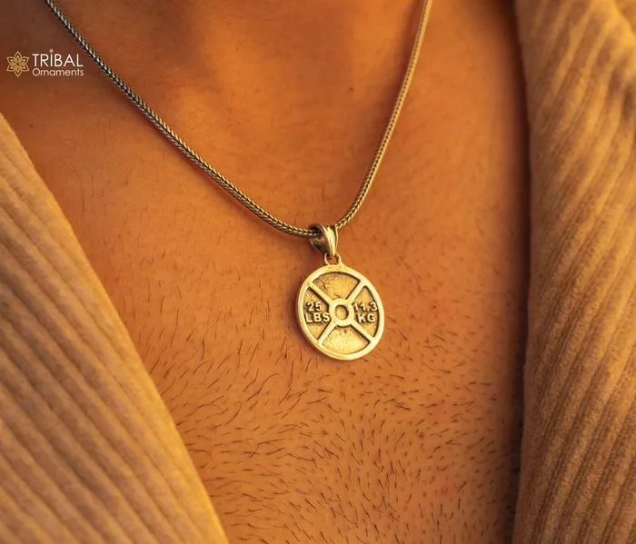 TRIBAL ORNAMENTS Necklaces Amazing 925 sterling silver handmade barbel weight plate design pendant high quality silver small pendant for gym boy girls nsp671 TRIBAL ORNAMENTS Necklaces Amazing 925 sterling silver handmade barbel weight plate design pendant high quality silver small pendant for gym boy girls nsp671