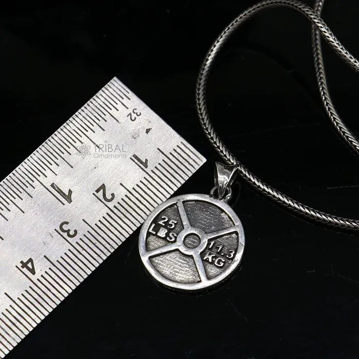 TRIBAL ORNAMENTS Necklaces Amazing 925 sterling silver handmade barbel weight plate design pendant high quality silver small pendant for gym boy girls nsp671 TRIBAL ORNAMENTS Necklaces Amazing 925 sterling silver handmade barbel weight plate design pendant high quality silver small pendant for gym boy girls nsp671