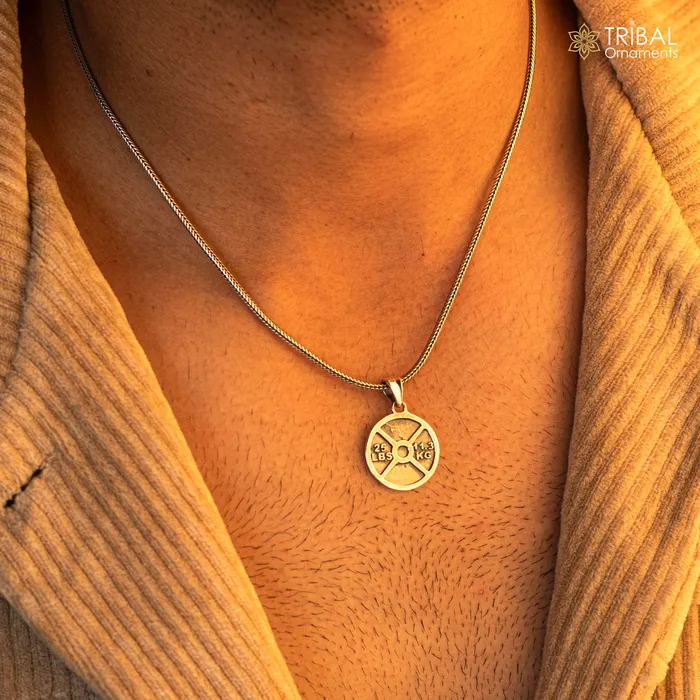TRIBAL ORNAMENTS Necklaces Amazing 925 sterling silver handmade barbel weight plate design pendant high quality silver small pendant for gym boy girls nsp671 TRIBAL ORNAMENTS Necklaces Amazing 925 sterling silver handmade barbel weight plate design pendant high quality silver small pendant for gym boy girls nsp671