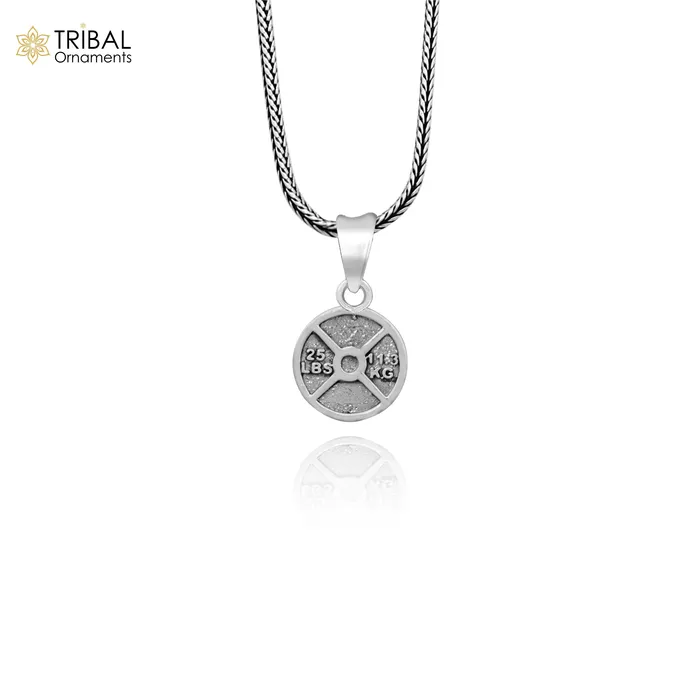 TRIBAL ORNAMENTS Necklaces Amazing 925 sterling silver handmade barbel weight plate design pendant high quality silver small pendant for gym boy girls nsp671 TRIBAL ORNAMENTS Necklaces Amazing 925 sterling silver handmade barbel weight plate design pendant high quality silver small pendant for gym boy girls nsp671