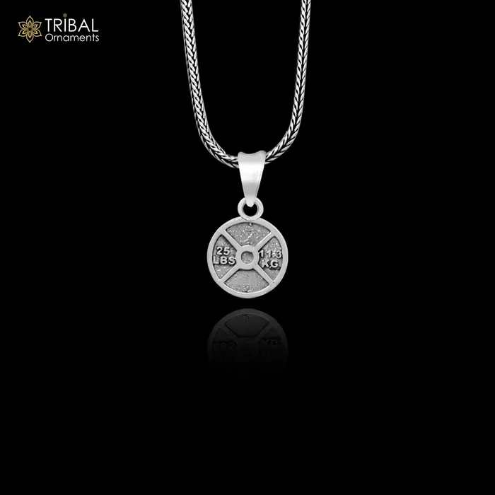 TRIBAL ORNAMENTS Necklaces Amazing 925 sterling silver handmade barbel weight plate design pendant high quality silver small pendant for gym boy girls nsp671 TRIBAL ORNAMENTS Necklaces Amazing 925 sterling silver handmade barbel weight plate design pendant high quality silver small pendant for gym boy girls nsp671