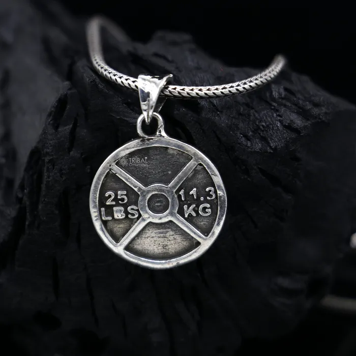 TRIBAL ORNAMENTS Necklaces Amazing 925 sterling silver handmade barbel weight plate design pendant high quality silver small pendant for gym boy girls nsp671 TRIBAL ORNAMENTS Necklaces Amazing 925 sterling silver handmade barbel weight plate design pendant high quality silver small pendant for gym boy girls nsp671