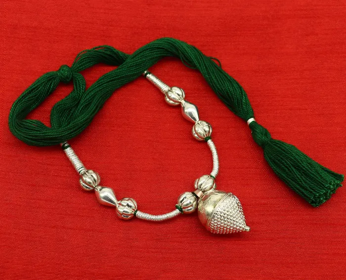 TRIBAL ORNAMENTS Necklaces Amazing customized vintage style Sterling silver beads with Green thread charm necklace wedding choker tribal adjustable jewelry set190