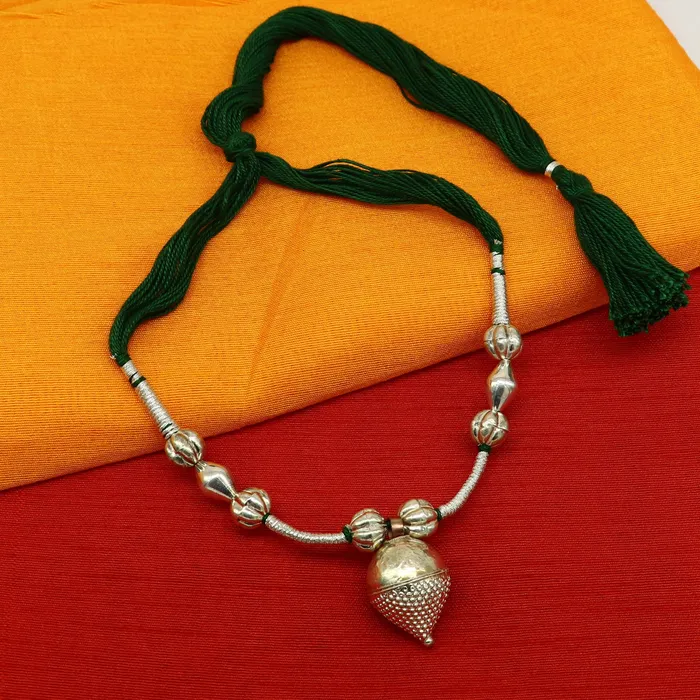 TRIBAL ORNAMENTS Necklaces Amazing customized vintage style Sterling silver beads with Green thread charm necklace wedding choker tribal adjustable jewelry set190