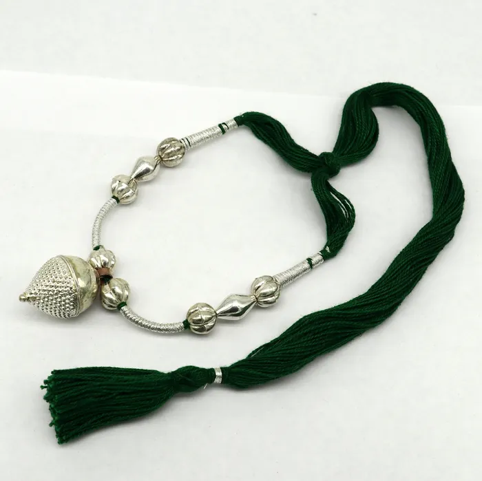 TRIBAL ORNAMENTS Necklaces Amazing customized vintage style Sterling silver beads with Green thread charm necklace wedding choker tribal adjustable jewelry set190